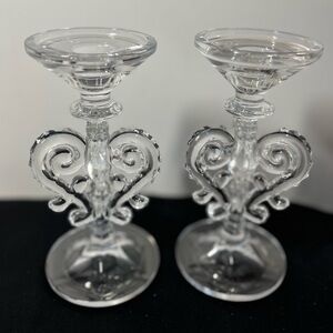 vintage Shannon Crystal candlestick holders ornate heart-shaped scroll design